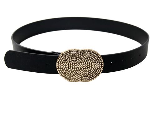 Textured Linked Circles Statement Buckle Black PU Belt