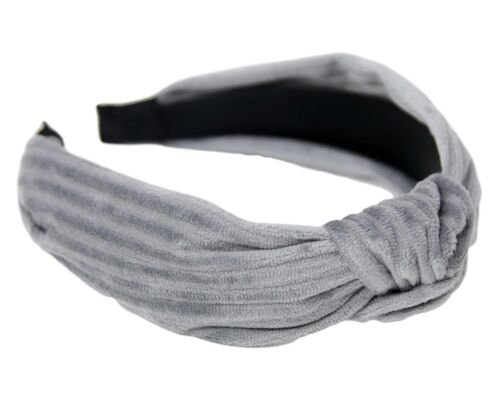 Grey Ribbed Velvet Knot Headband