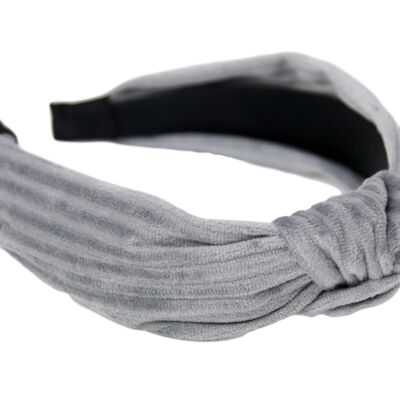 Grey Ribbed Velvet Knot Headband