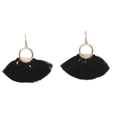 Black Hoop fan tassel earring