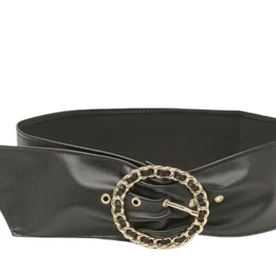 Black PU Waist Link Circle Buckle Belt