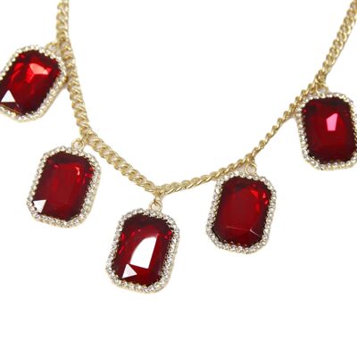 Red Large Stone Diamante Necklace