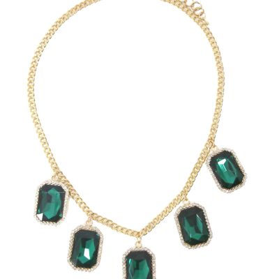 Emerald Large Stone Diamante Necklace