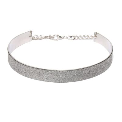 Light Grey 1.5cm Solid Glitter Metal Band Choker