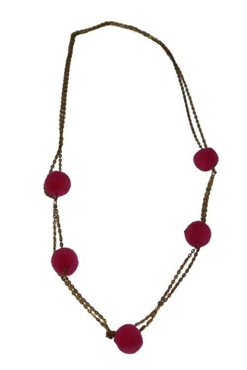 Fuchsia Multi Layered  pom necklace