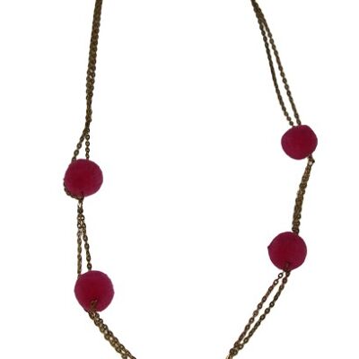 Fuchsia Multi Layered  pom necklace