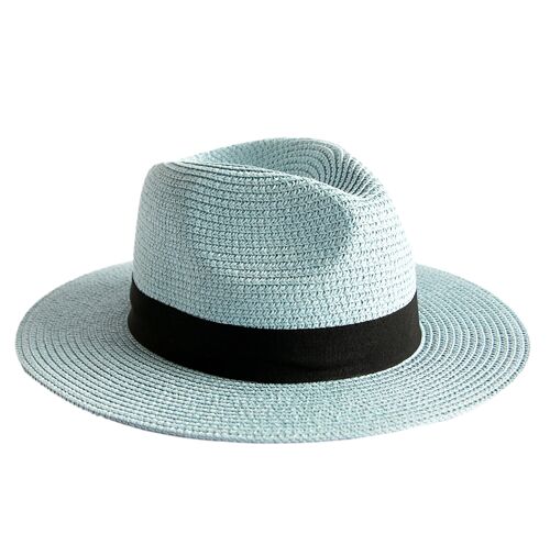Light Blue Straw Fedora with Poly Band