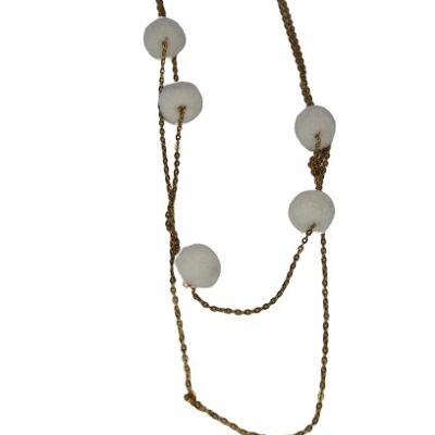 White Multi Layered  pom necklace