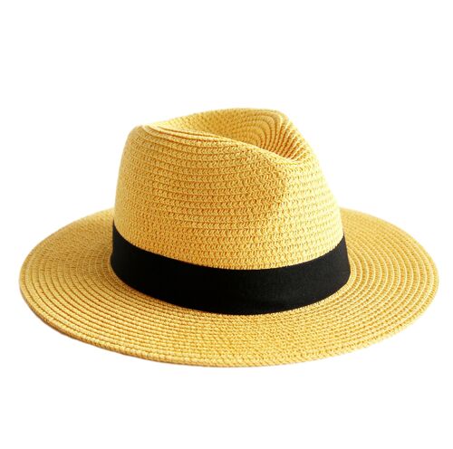 Yellow Straw Fedora with Poly Band