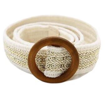 Ceinture crème à boucle en bois et sequins