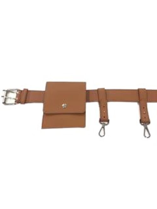 Tan Belt Bag With Pouch Detail