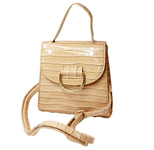 Nude Croc PU Bag With Circle Ring Detail