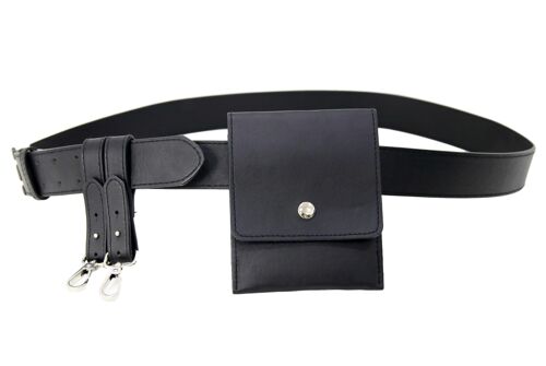 Black Faux Leather (PU) Belt Bag With Pouch Detail