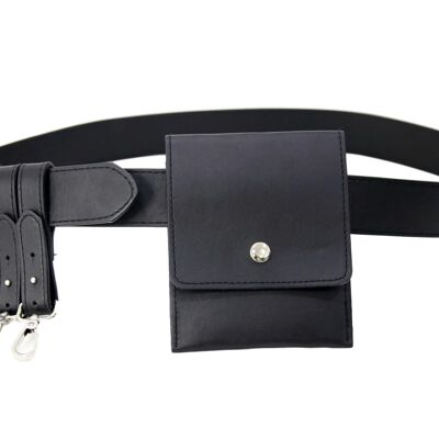 Black Faux Leather (PU) Belt Bag With Pouch Detail