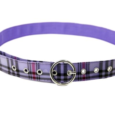 Cinturón estilo tartán con hebilla circular lila