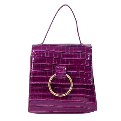 Purple Croc PU Bag With Ring Detail