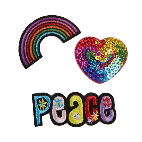 Iron on Patch 3-pack rainbow heart peace