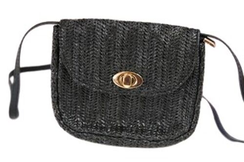 Black Metal Clasp Straw Look Cross Body Bag