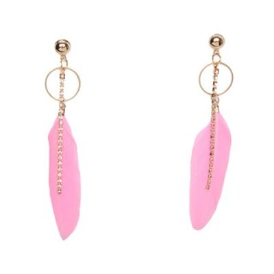 Pink Feather and Metal Circle Earrings