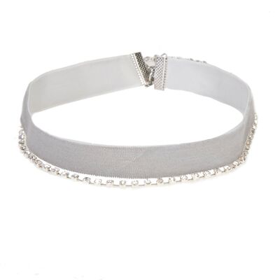 Light Grey Velvet & Diamante Choker Multi Pack