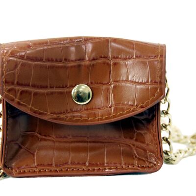 Tan Croc Mini Bag With Chain