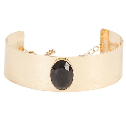 Gold Structured Metal Choker with Black Oval Stone