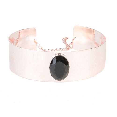 Rose Gold Structured Metal Choker with Black Oval Stone