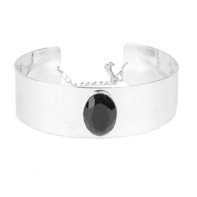Silver Structured Metal Choker with Black Oval Stone