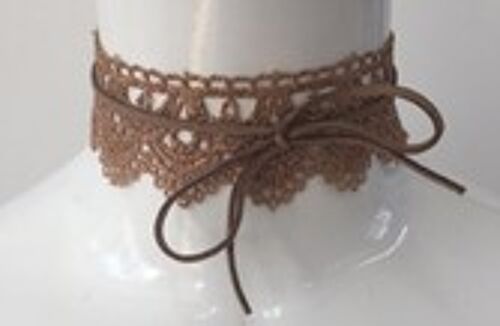 Tan Lace with Suedette with Wrap Choker