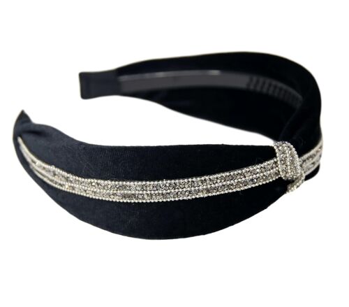Black Embellished Knot Velvet Headband