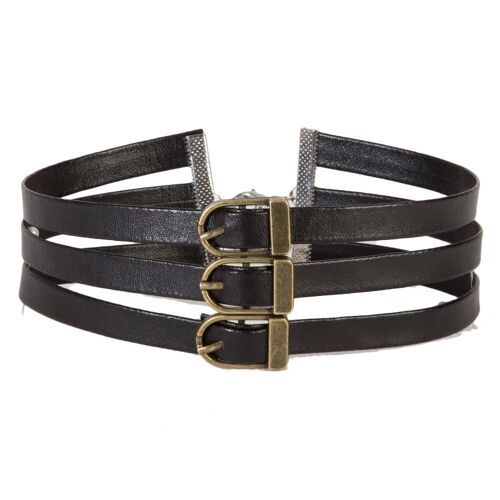 Black Triple Band PU Faux Leather Choker with Buckles