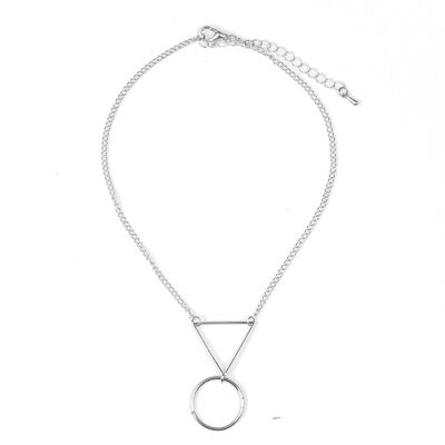 Silberner Geo-Form-Dreieck und Kreis-Tropfen-Halsband