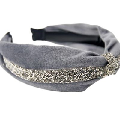 Grey Velvet headband with glitter trim