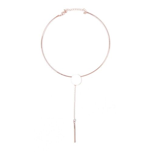 Rose Gold Structured Metal Choker with Circle and Drop Chain