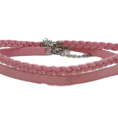 Pink 1.5cm Double Suede Choker with One Plaited Choker