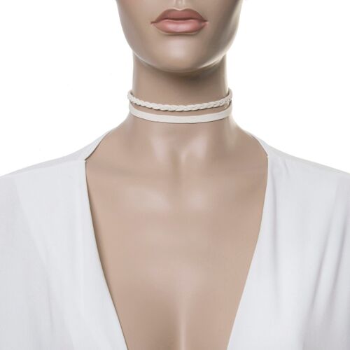 Cream 1.5cm Double Suede Choker with One Plaited Choker