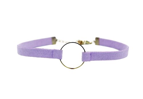 Lilac Suedette choker with metal circle detail