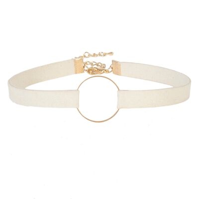 Cream Suedette choker with metal circle detail