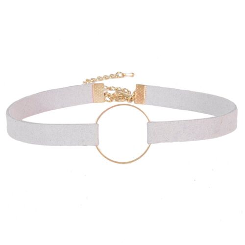 Light Grey Suedette choker with metal circle detail