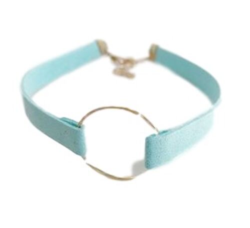 Light Blue Suedette choker with metal circle detail
