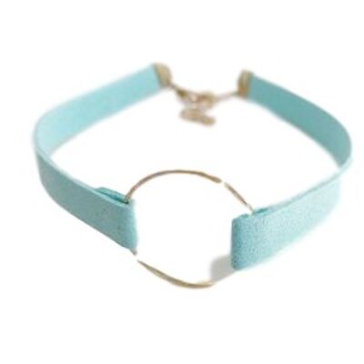 Light Blue Suedette choker with metal circle detail