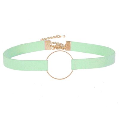 Mint Suedette choker with metal circle detail