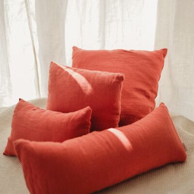 Coussin en lin lavé Terracotta