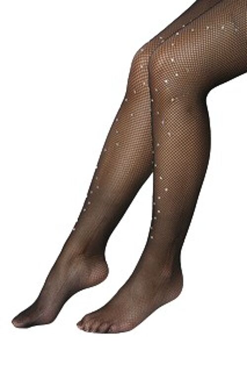Black Diamante Fishnet Tights with Chunky Diamante Crystals