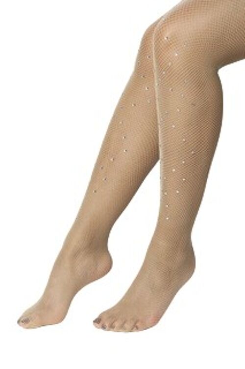 Nude Diamante Fishnet Tights w/ Chunky Diamante Crystals