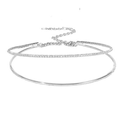 Choker mit doppelter Feder aus Silber mit Diamanten und schlicht