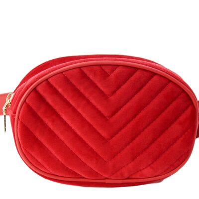 Red Velvet Oval Quilted Belt Bag