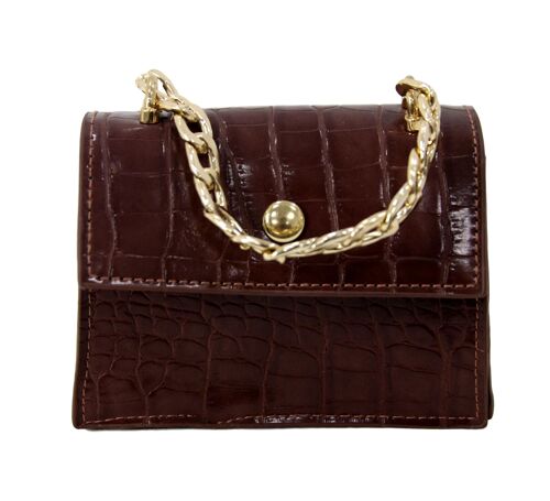 Brown Mini Bag with Chain Handle and Chain Strap