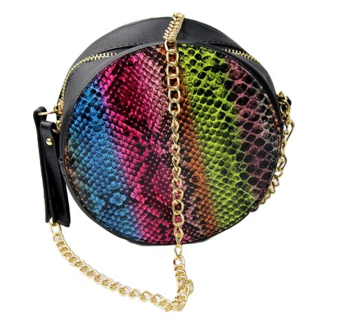 Multi Snake Print Bag with Chain and PU Belt