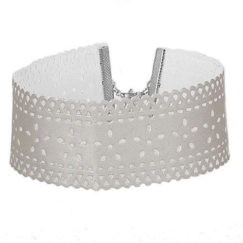 Silver PU Choker with Filigree Laser Cut Design